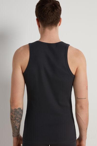 Black Ribbed Vest Top, , large image number 2