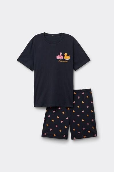 Navy Life Buoy Print Cotton Pyjama Set, 5701_382Z, large image number 3