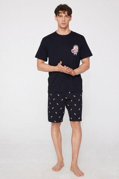 Navy Hedgehog Print Cotton Pyjama Set, 5701_384Z, large image number 0