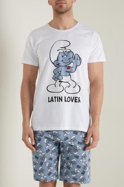 White Smurfs Lover Print Short Cotton Pyjamas, 5701_574U, large image number 0