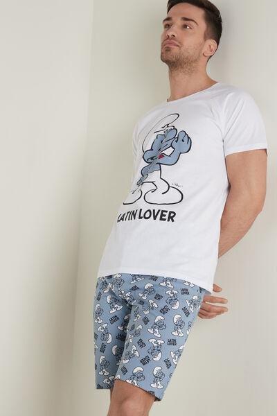 White Smurfs Lover Print Short Cotton Pyjamas, 5701_574U, large image number 1