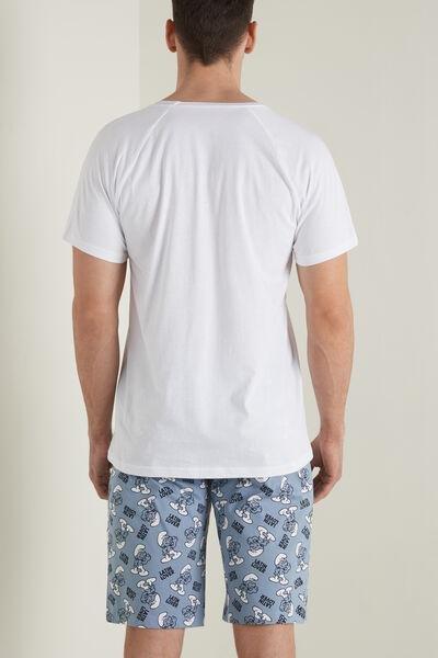White Smurfs Lover Print Short Cotton Pyjamas, 5701_574U, large image number 2