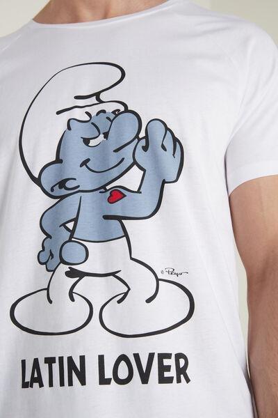 White Smurfs Lover Print Short Cotton Pyjamas, 5701_574U, large image number 3
