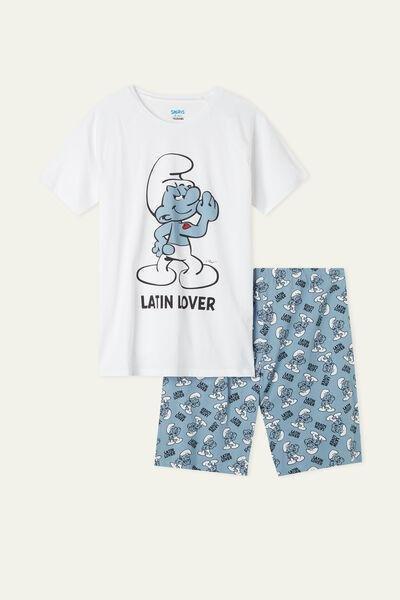 White Smurfs Lover Print Short Cotton Pyjamas, 5701_574U, large image number 4