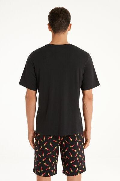 Tezenis - Black Printed Short Cotton Pyjamas