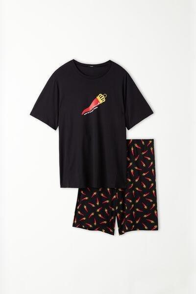 Tezenis - Black Printed Short Cotton Pyjamas