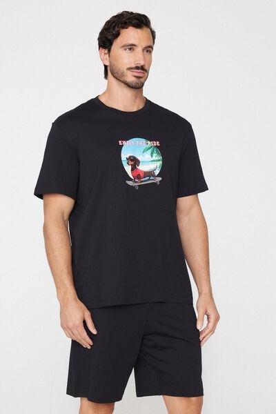 BLACK Dachshund Print Short Cotton Pyjamas, 5701_387Z, large image number 0
