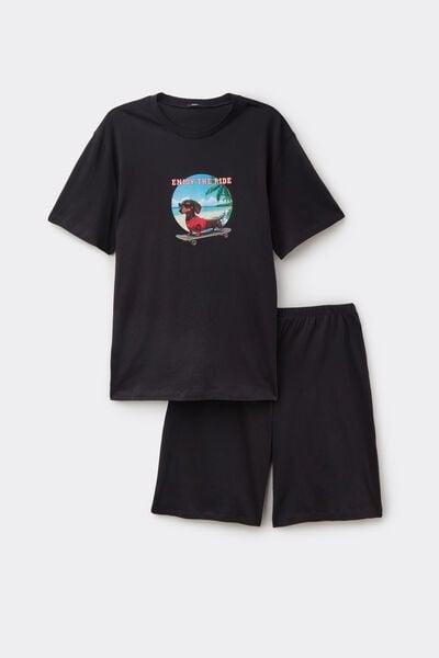 BLACK Dachshund Print Short Cotton Pyjamas, 5701_387Z, large image number 3