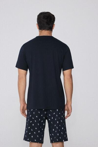 Navy Printed Pyjama Set, , large image number 1