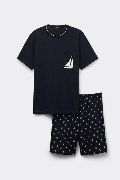 Navy Printed Pyjama Set, , large image number 3