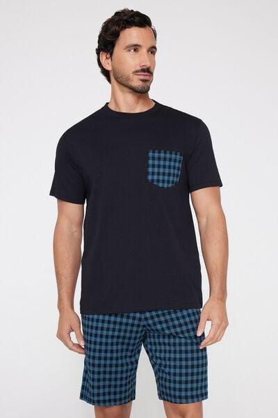 Black Short Checked Cotton Pyjama, 5701_260Z, large image number 0