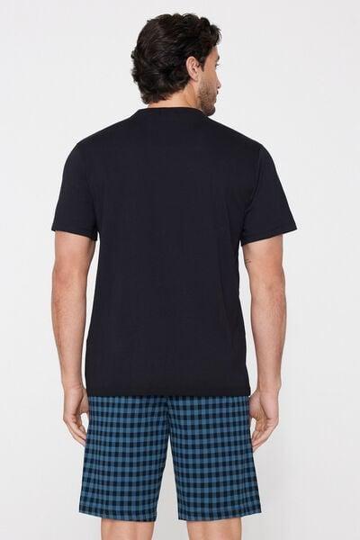 Black Short Checked Cotton Pyjama, 5701_260Z, large image number 1
