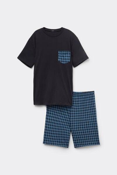 Black Short Checked Cotton Pyjama, 5701_260Z, large image number 3