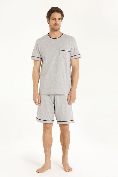 Grey Piped Pyjama Set, , large image number 1