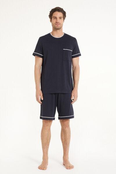 Blue Piped Pyjama Set, , medium