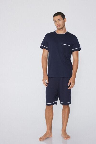 Blue Piped Pyjama Set, Deep Blue, large image number 5
