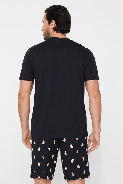 Black Printed Short Cotton Pyjama Set, 5701_261Z, large image number 1