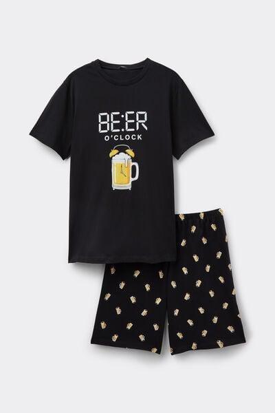 Black Printed Short Cotton Pyjama Set, 5701_261Z, large image number 3