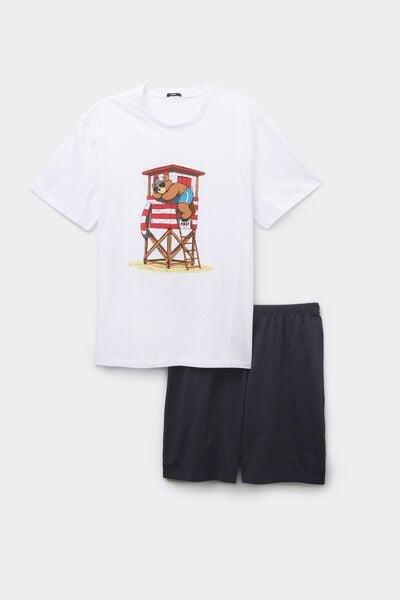 White Bear Print Cotton Pyjama Set, 5701_378Z, large image number 3