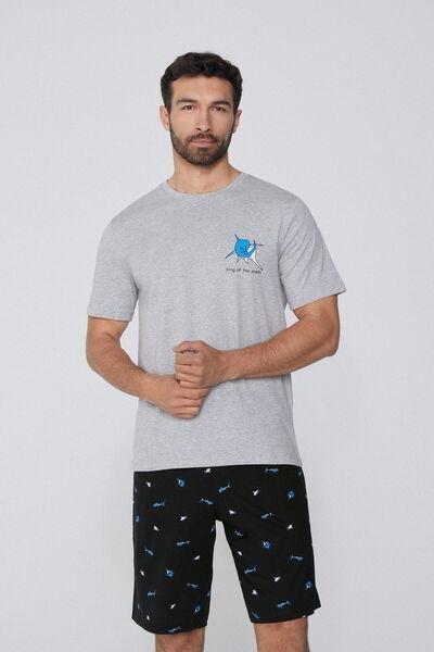 Grey Printed Pyjama Set, , medium