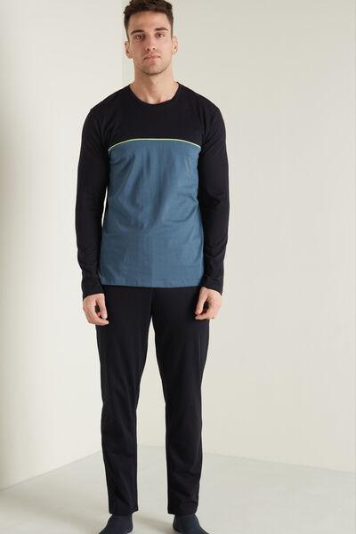 Multicolour Long Cotton Piping Detail Pyjamas, , large image number 0