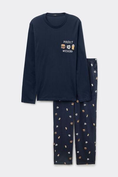 Navy Perfect Weekend Print Cotton Pyjama Set, 5701_542Z, large image number 0