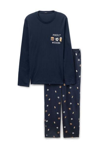 Navy Perfect Weekend Print Cotton Pyjama Set, 5701_542Z, large image number 1