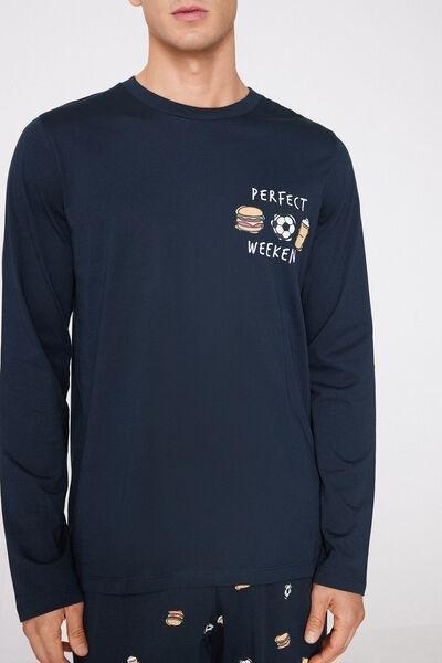 Navy Perfect Weekend Print Cotton Pyjama Set, 5701_542Z, large image number 3