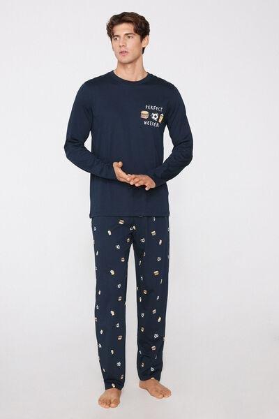 Navy Perfect Weekend Print Cotton Pyjama Set, 5701_542Z, large image number 4