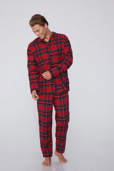Red Button-Down Tartan Flannel Pyjama Set, 5701_917Y, large image number 0