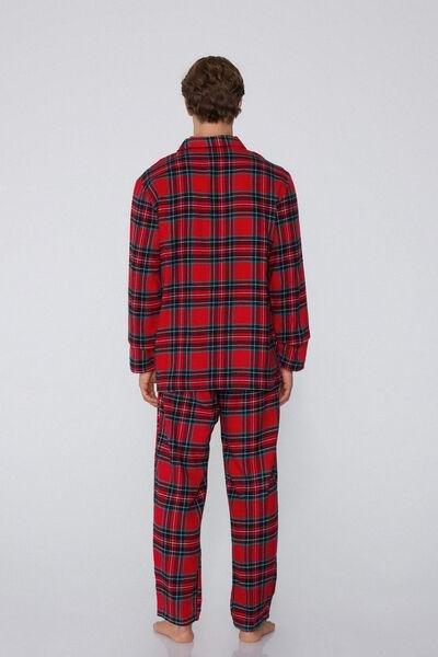 Red Button-Down Tartan Flannel Pyjama Set, 5701_917Y, medium