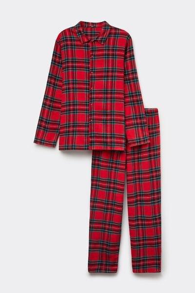 Red Button-Down Tartan Flannel Pyjama Set, 5701_917Y, large image number 3