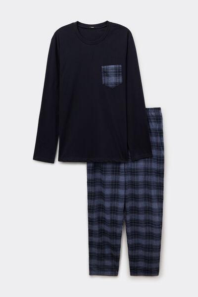 Navy Check Print Cotton Pyjama Set, 5701_547Z, medium