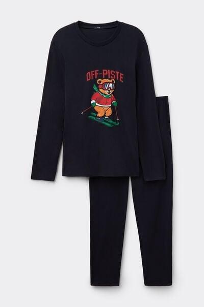 Navy Bear-Print Cotton Pyjama Set, 5701_016Z, large image number 3