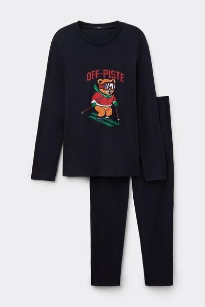 Navy Bear-Print Cotton Pyjama Set, 5701_016Z, large image number 4