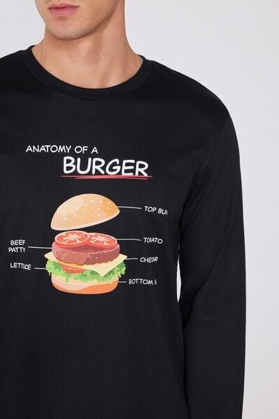 Black Burger Print Cotton Pyjama Set, 5701_046Z, large image number 2