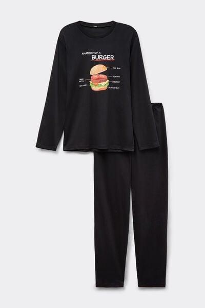 Black Burger Print Cotton Pyjama Set, 5701_046Z, large image number 3