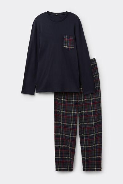 Navy Check-Print Cotton Pyjama Set, 5701_026Z, medium