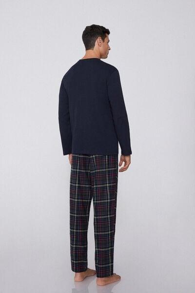 Navy Check-Print Cotton Pyjama Set, 5701_026Z, large image number 1