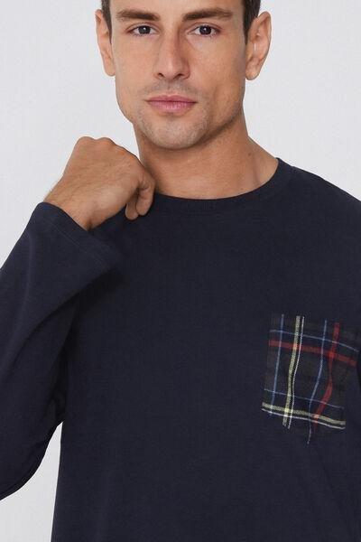 Navy Check-Print Cotton Pyjama Set, 5701_026Z, large image number 2