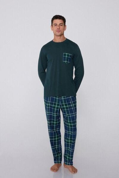 Green Button-Down Tartan Pocket Flannel Pyjama Set, 5701_063Z, medium