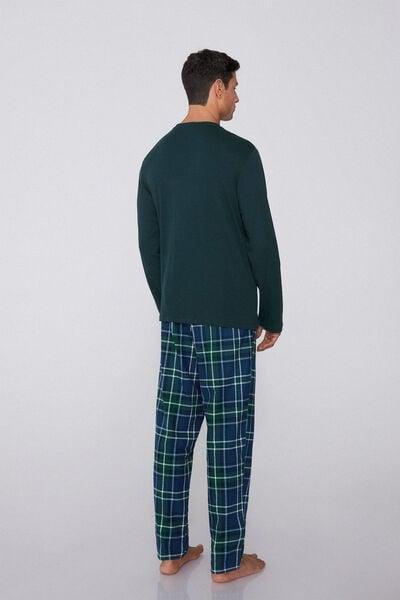 Green Button-Down Tartan Pocket Flannel Pyjama Set, 5701_063Z, medium