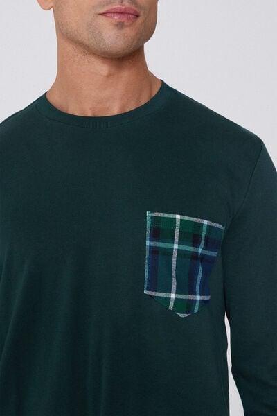 Green Button-Down Tartan Pocket Flannel Pyjama Set, 5701_063Z, medium