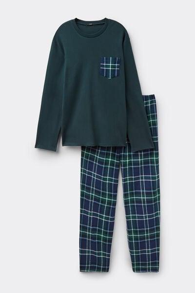 Green Button-Down Tartan Pocket Flannel Pyjama Set, 5701_063Z, large image number 3