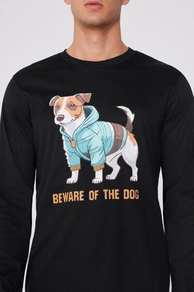 Black Dog-Print Cotton Pyjama Set, 5701_111Z, large image number 2