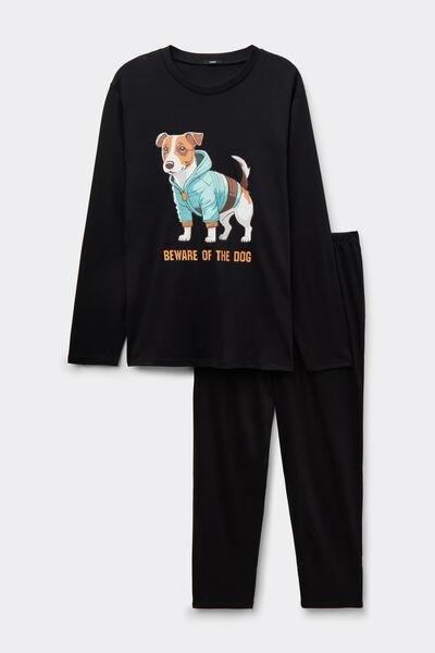 Black Dog-Print Cotton Pyjama Set, 5701_111Z, medium