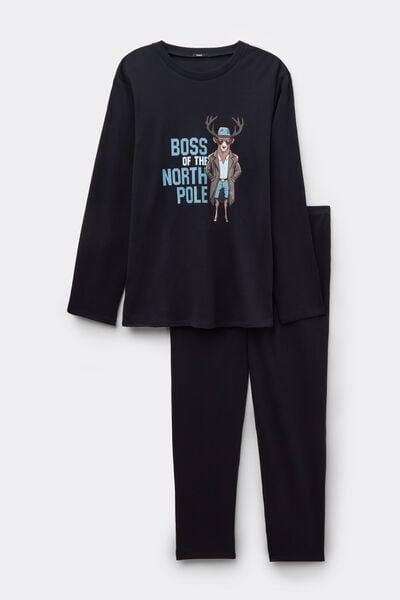 Navy Reindeer Print Cotton Pyjama Set, 5701_150Z, large image number 3