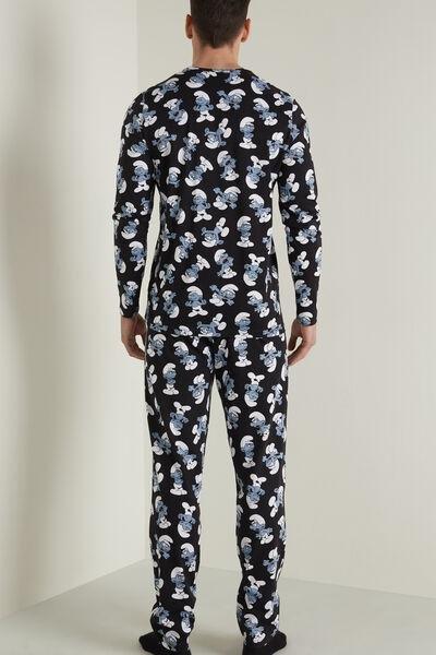 Black Long Cotton With All Over Smurfs Print Pyjamas, , large image number 2