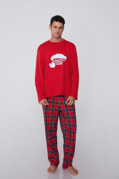 Red Family Gang Patch Long Heavy Cotton Pyjama Set, 5701_971Y, large image number 0
