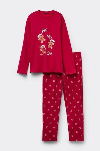 Red Gingerbread Patch Cotton Pyjama Set, 5701_972Y, large image number 3